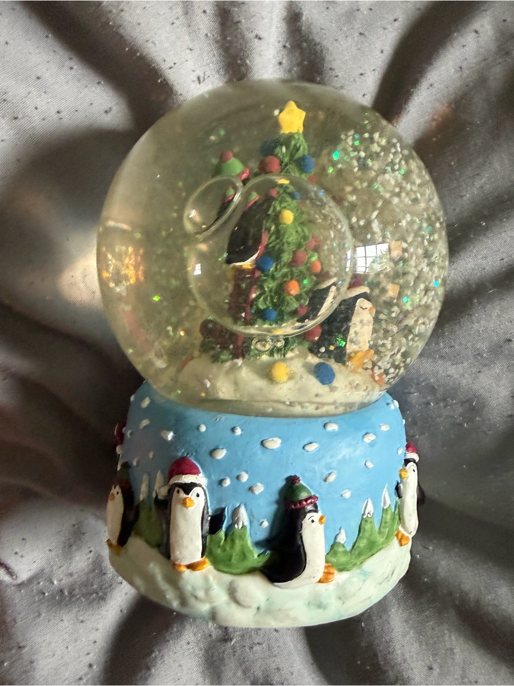 Festive Penguin Snow Globe Holiday Decor - Blue